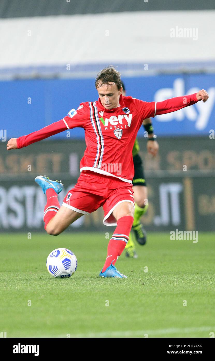 LaPresse - Tano Pecoraro 12 Maggio 2021 Città Genova - (Italia) Sport Sampdoria vs Spezia Campionato Italiano di Calcio League A TIM 2020/2021 - Stadio 'Luigi Ferraris' nella foto: Damsgaard mikkel Foto Stock