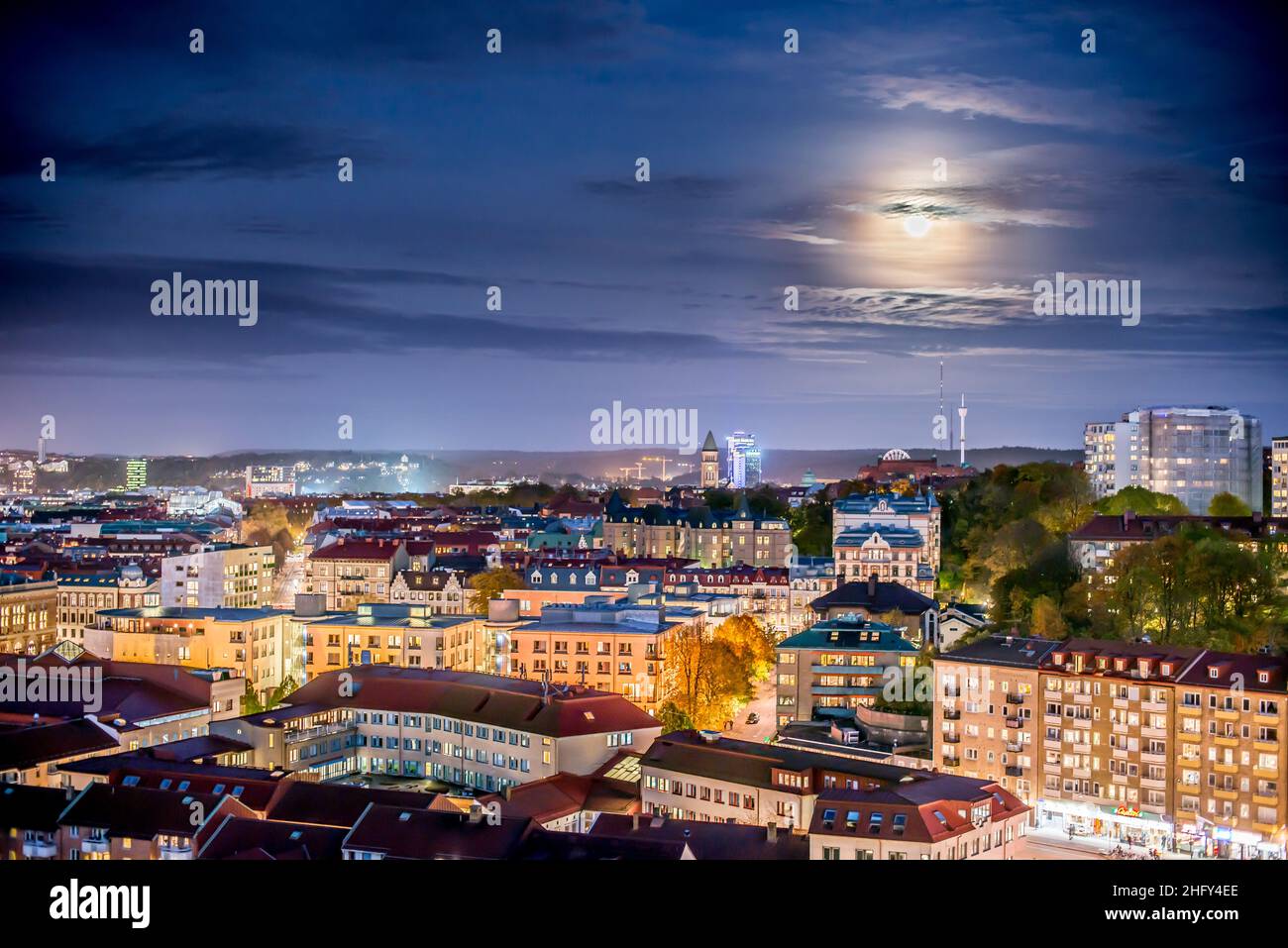 Gothenburg, Svezia - 26 2015 ottobre: Al chiaro di luna su Vasastaden. Foto Stock