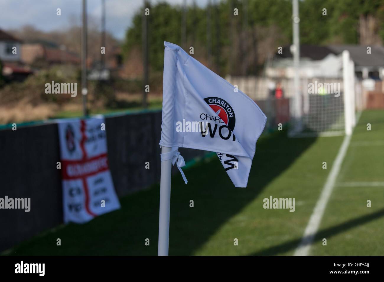 Crayford, Regno Unito. 09th Jan 2022. L'Oakwood, Crayford, England J Corner bandiera al Charlton Athletic's Ground nella partita fa Women's Championship League tra Sheffield United e Charlton Athletic all'Oakwood, Crayford, Inghilterra. Danielle Ward/SPP Credit: SPP Sport Press Photo. /Alamy Live News Foto Stock