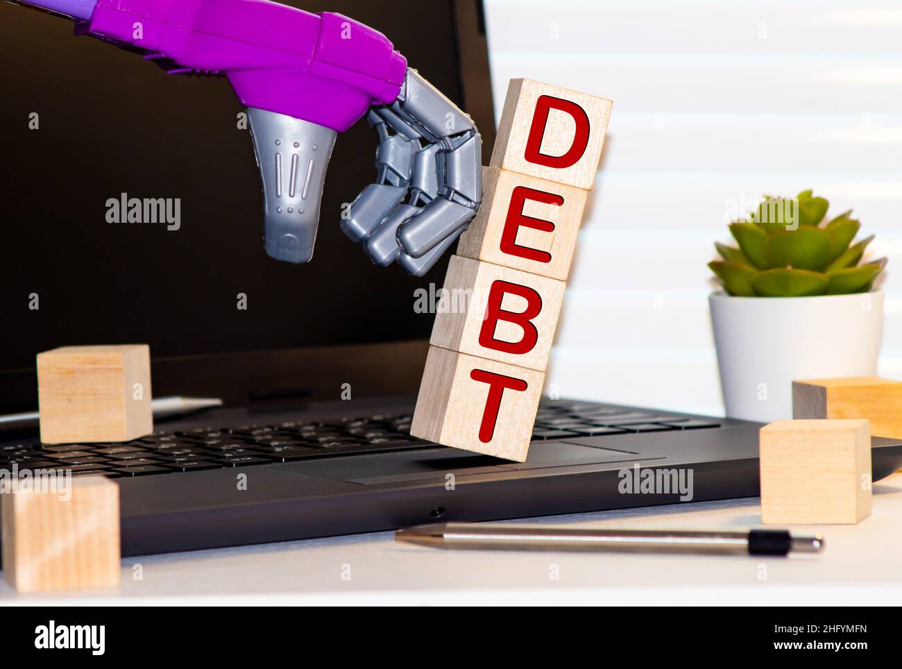 stack di legno blocchi ortografia del debito, concetto di business Foto Stock