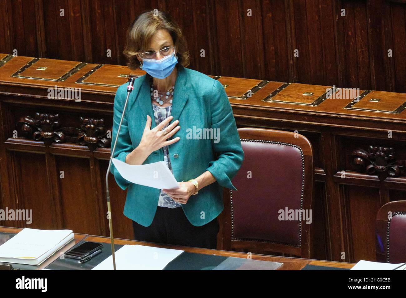 Mauro Scrobogna /LaPresse 21 luglio 2021&#xa0; Roma, Italia Camera dei deputati Politica - briefing del Governo sul caso della prigione di Santa Maria Capua Vetere nella foto: Il Ministro della Giustizia Marta Cartabia Foto Stock