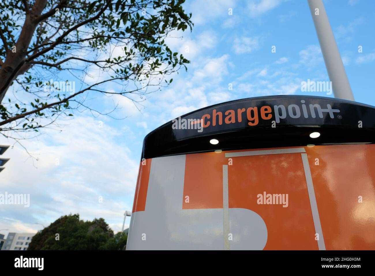 ChargePoint con stazione di ricarica rapida Veefil DC con base in Australia a Silicon Valley, California; corrente continua di 50 kW per le auto elettriche Foto Stock