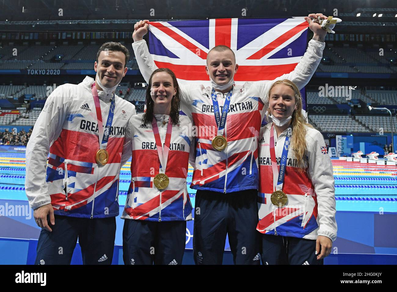 Gian Mattia D'Alberto / LaPresse 31 luglio 2021 Tokyo Tokyo 2020 Giochi Olimpici Nuoto nella foto: Grait Britain relè misto, medaglia d'oro e record mondiale Foto Stock