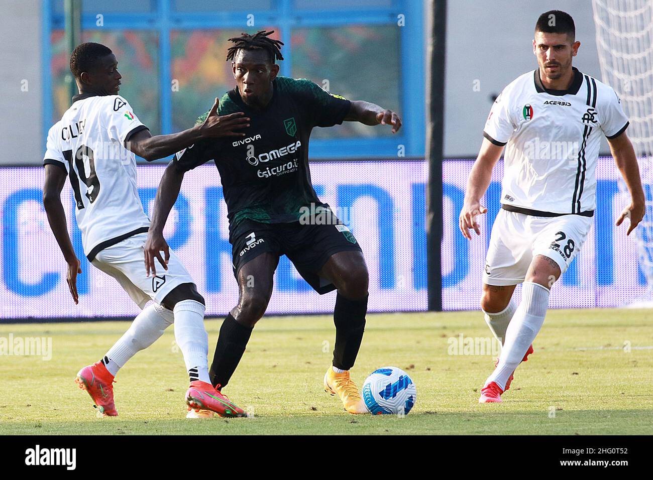 Antonio Ros/LaPresse 13 agosto 2021. Lignano Sabbiadoro (UD) Italia - Guido Teghil stadio calcio Pordenone vs Spezia - Coppa Italia 2021/2022 nella foto: FRANK TSADJOUT Foto Stock