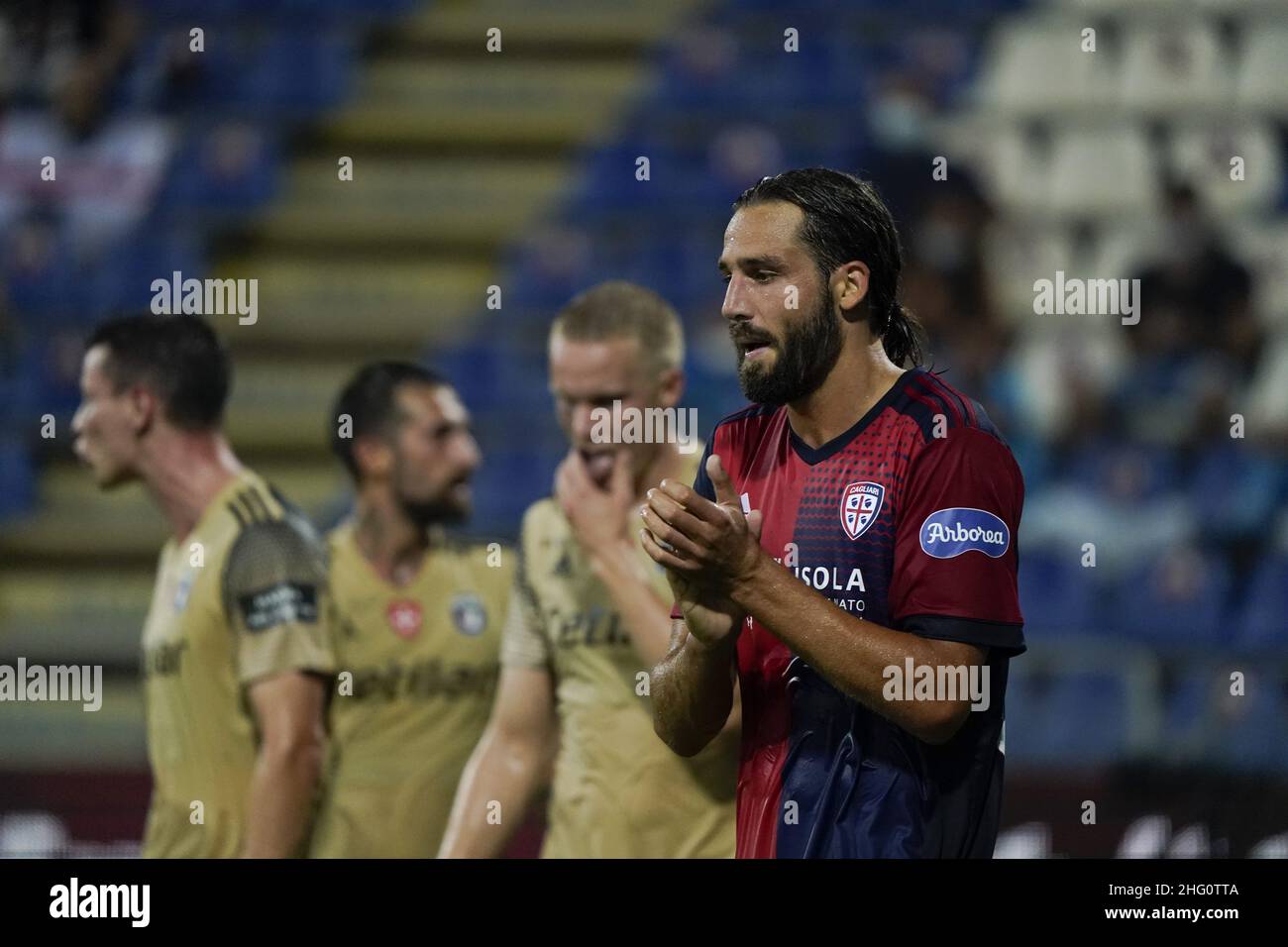 LaPresse/Alessandro Tocco 14 agosto 2021 Cagliari (Italia) Sport Soccer Cagliari Calcio vs A.C.Pisa1909 Italia Coppa 2021/22 'Unipol domus' Stadio nella foto:Leonardo Pavoletti 30 (Cagliari Calcio) Foto Stock