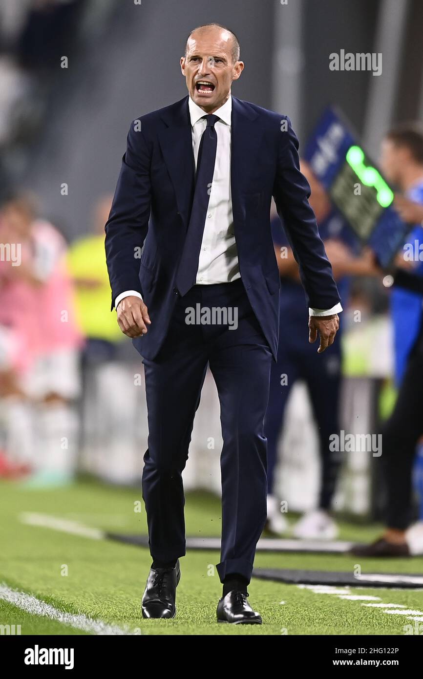 LaPresse - Fabio Ferrari 28 agosto 2021 Torino, Italia sport soccer Juventus FC vs Empoli - Campionato Italiano Calcio League A TIM 2021/2022 - Stadio Allianz. Nella foto:Massimiliano Allegri (Juventus F.C.); Foto Stock