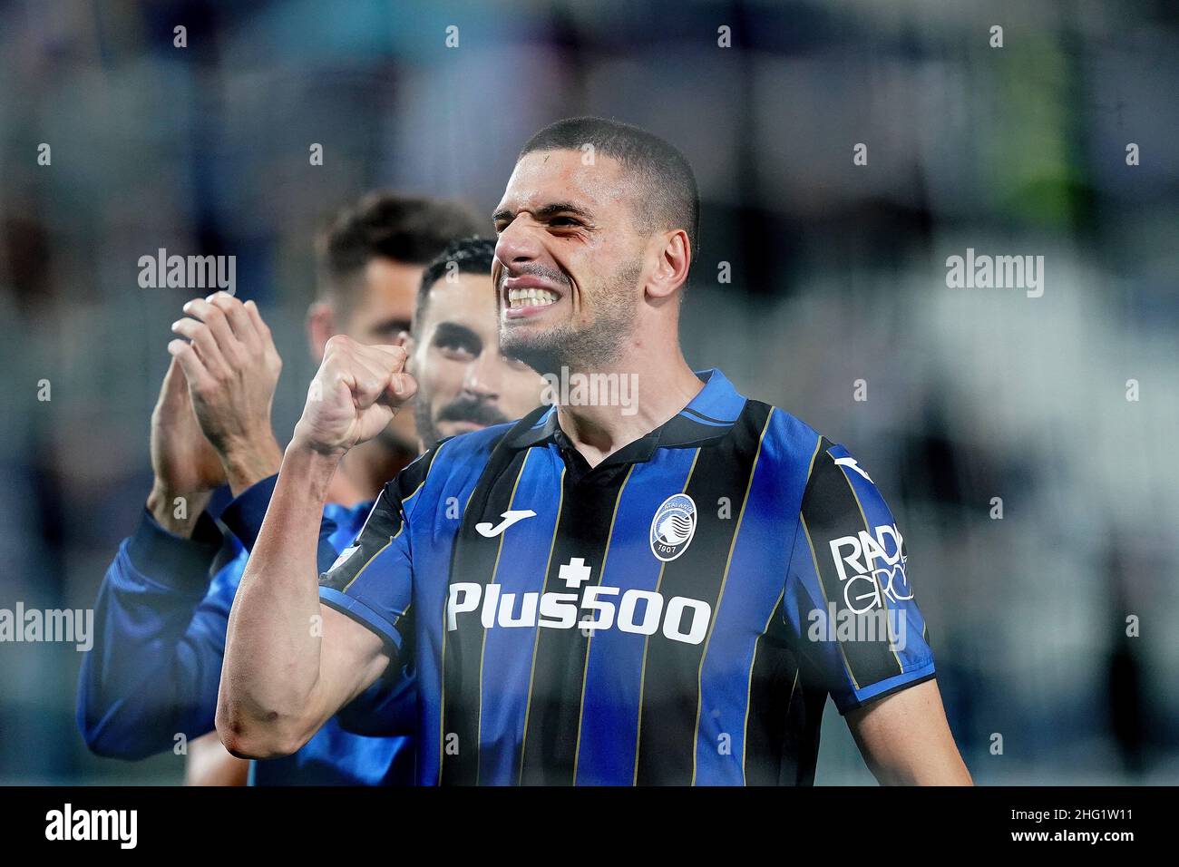 Spada/LaPresse Settembre 29 , 2021 - Bergamo , Italia Sport, Calcio Atalanta vs Young Boys - UEFA Champions League 2021/2022 - fase di gruppo Gewiss Stadium nella foto: Atalanta giocatori festeggiano al termine della partita Merih Demiral Foto Stock