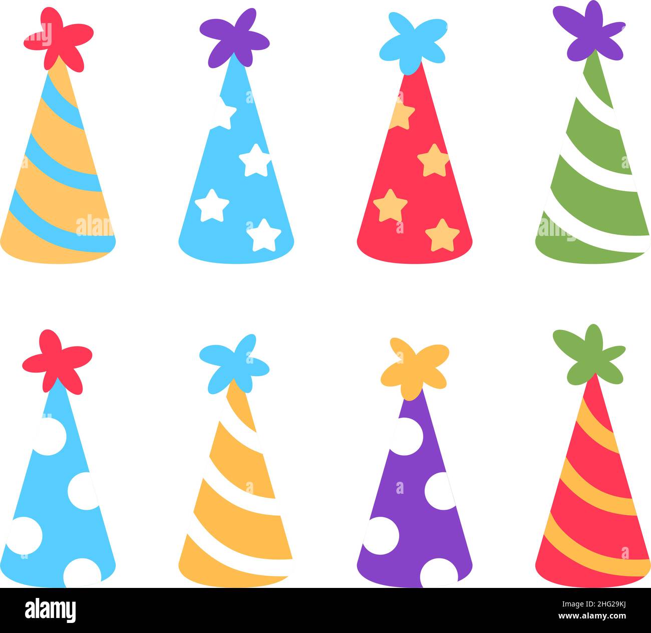 Colorato cappello di compleanno collezione di icone su bianco Illustrazione Vettoriale