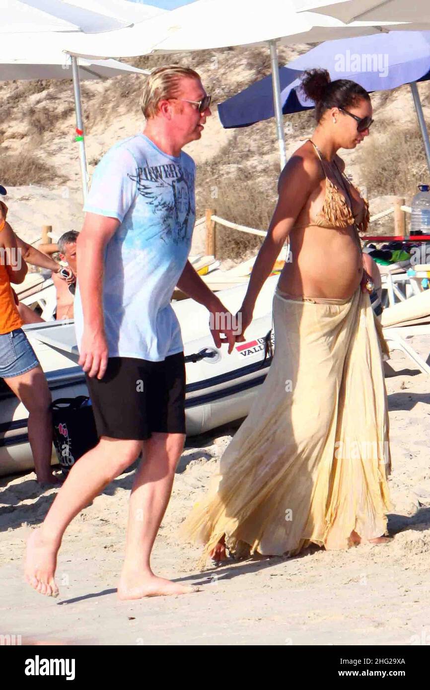 Boris Becker e sua moglie Lilly Kerssenberg in vacanza a Formentera, Isole Baleari, Spagna. Foto Stock