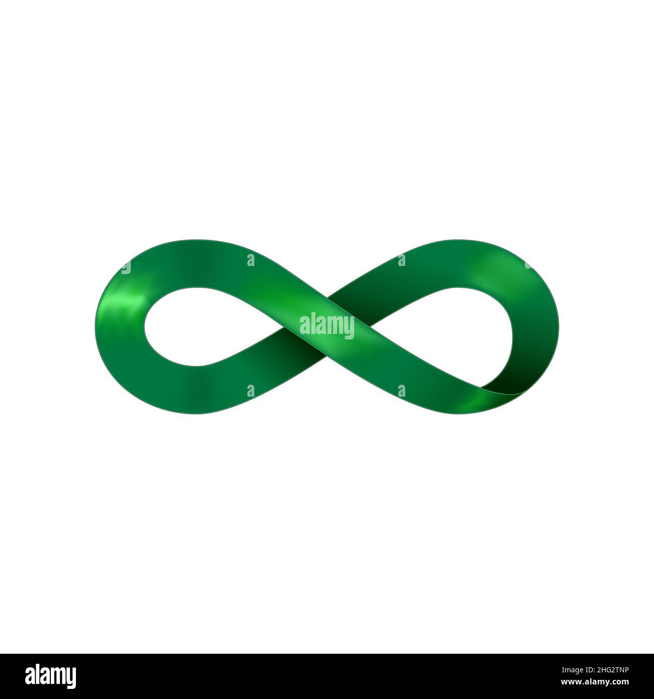 Simbolo Infinity, icona del loop senza interruzioni. Immagine stock vettoriale. Segno di per sempre. Isolato su sfondo bianco verde nastro logo Illustrazione Vettoriale