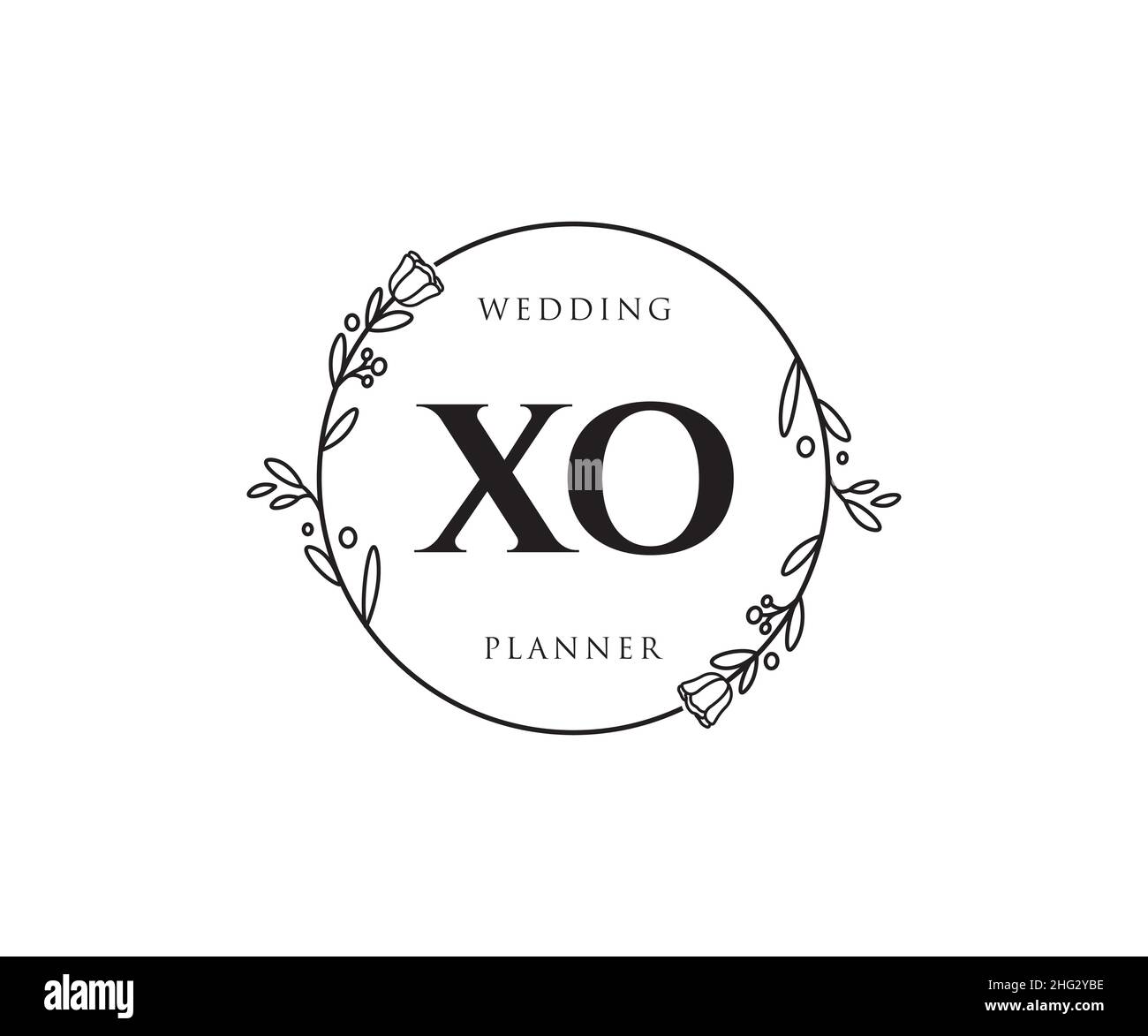 Logo XO femminile. Utilizzabile per la natura, salone, centro benessere, cosmetici e loghi di bellezza. Elemento modello di disegno con logo a vettore piatto. Illustrazione Vettoriale