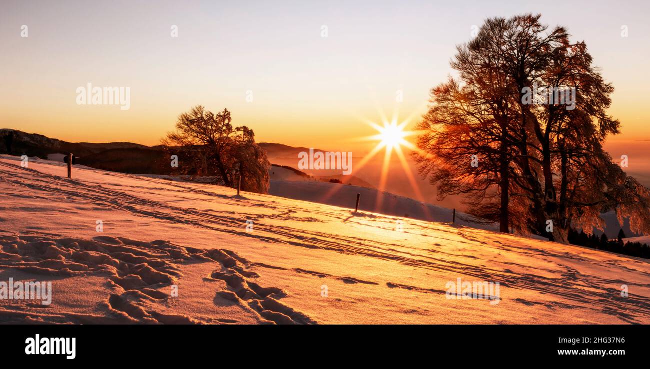 Sonnenuntergang am Schauinsland im Schwarzwald Foto Stock