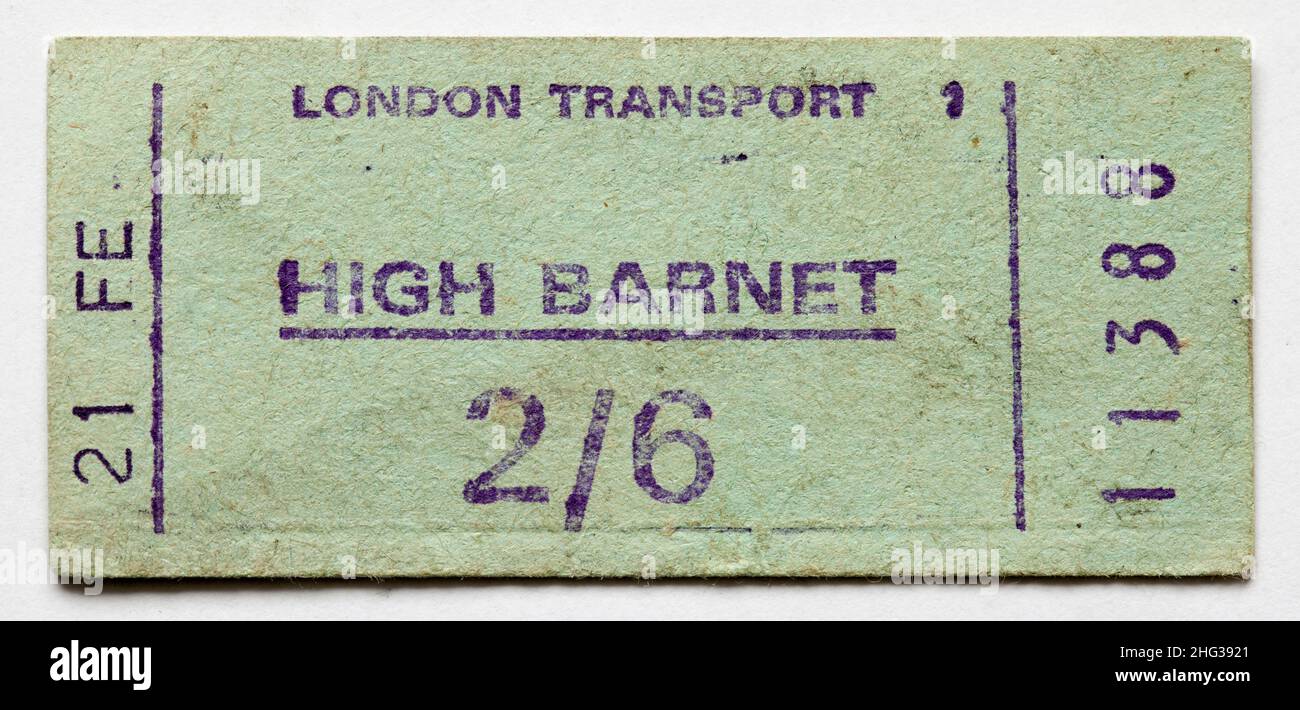 Biglietto vintage 1970s London Underground Train - High Barnet Foto Stock