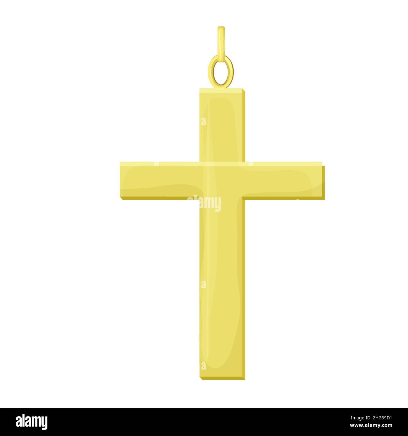Croce d'oro, elemento religioso in stile cartoon isolato su sfondo bianco. Santo simbolo tradizionale. Illustrazione vettoriale Illustrazione Vettoriale