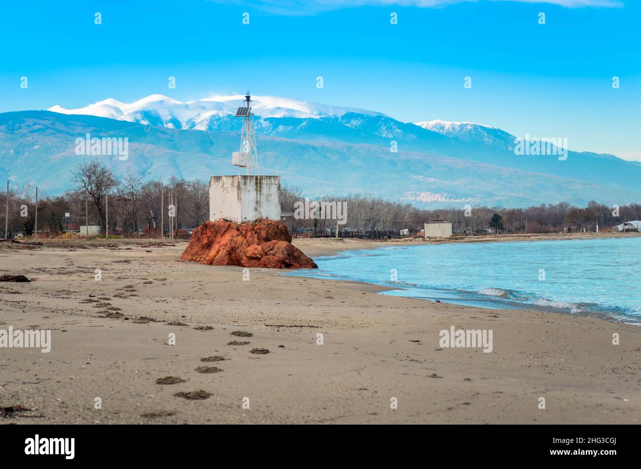 STOMIO, l'insediamento costiero del comune di Agia nell'unità regionale di Larissa. Foto Stock