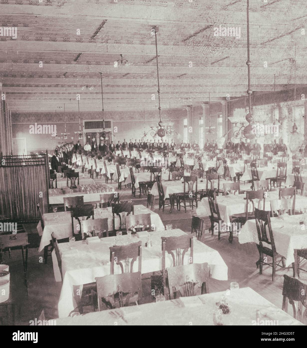 Foto d'epoca della sala da pranzo dell'Arlington Hotel, Hot Springs, Arkansas., U.S.A. 1897 Foto Stock