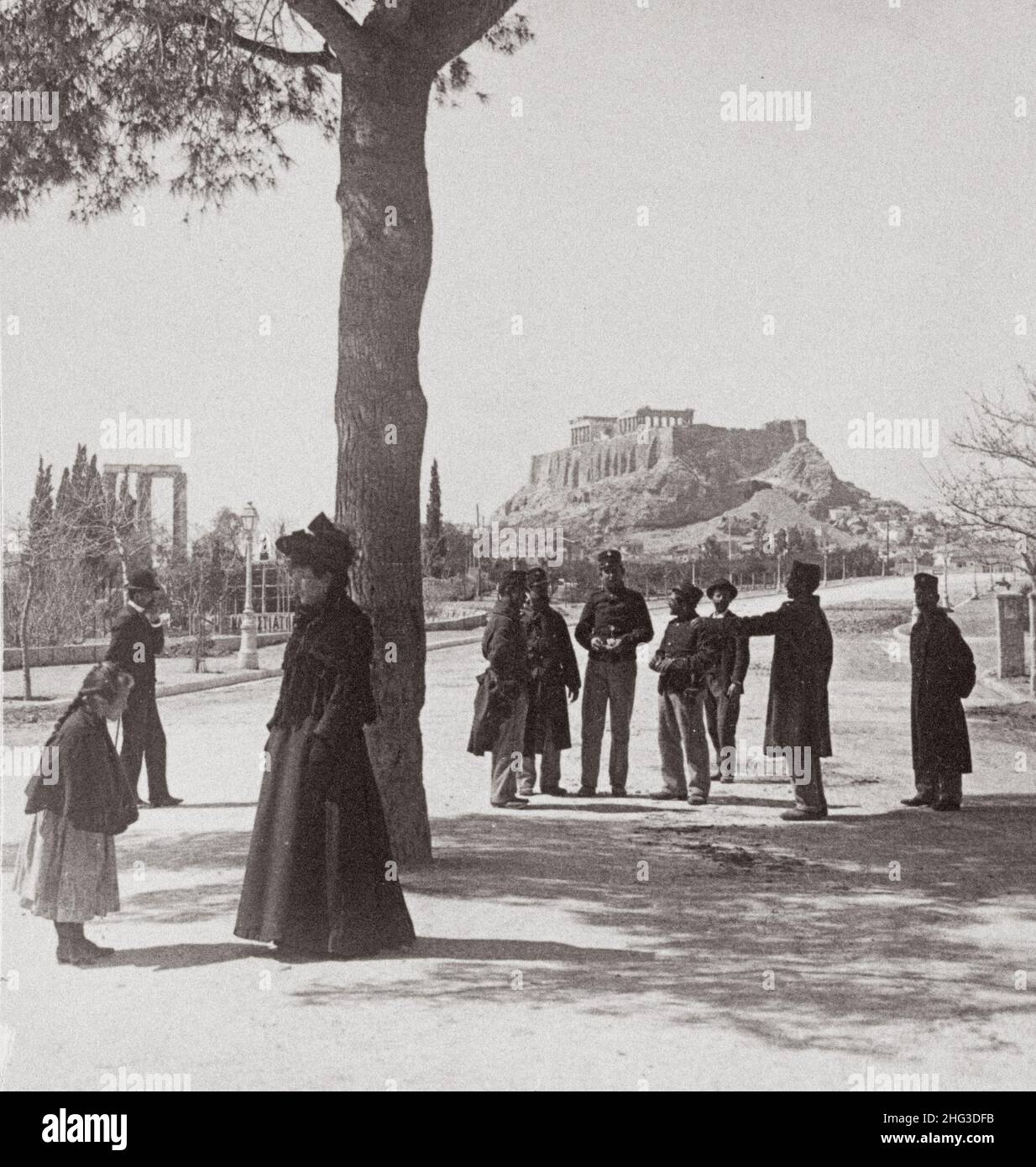 Foto d'epoca dell'Acropoli dal sud-est, Atene, Grecia. 1897 Foto Stock