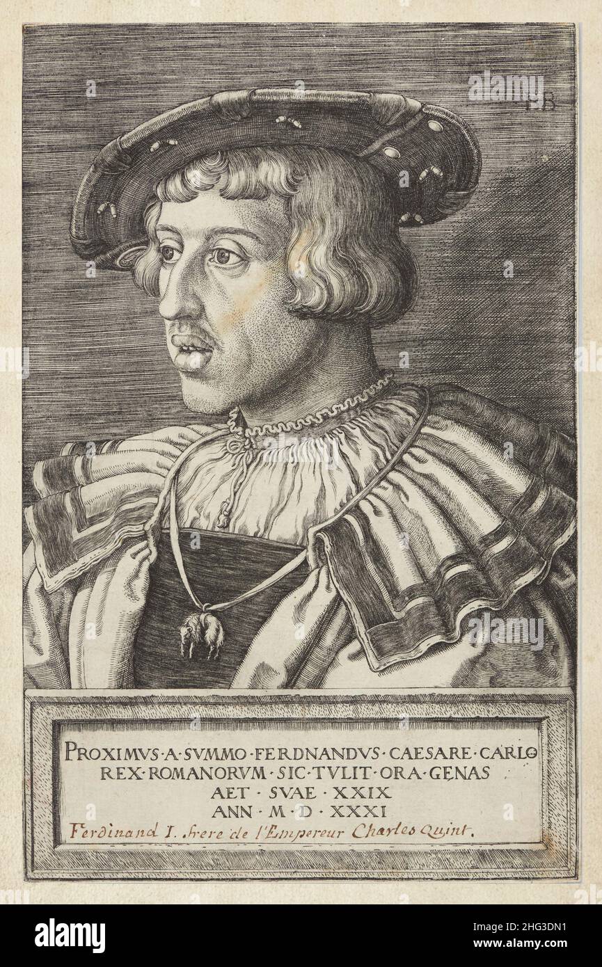 Ritratto dell'Imperatore Ferdinando i, Imperatore Sacro Romano. L'incisione del 16th secolo di Barthel Beham (1502-1540) – artista grafico. Ferdinand i (1503 – Foto Stock