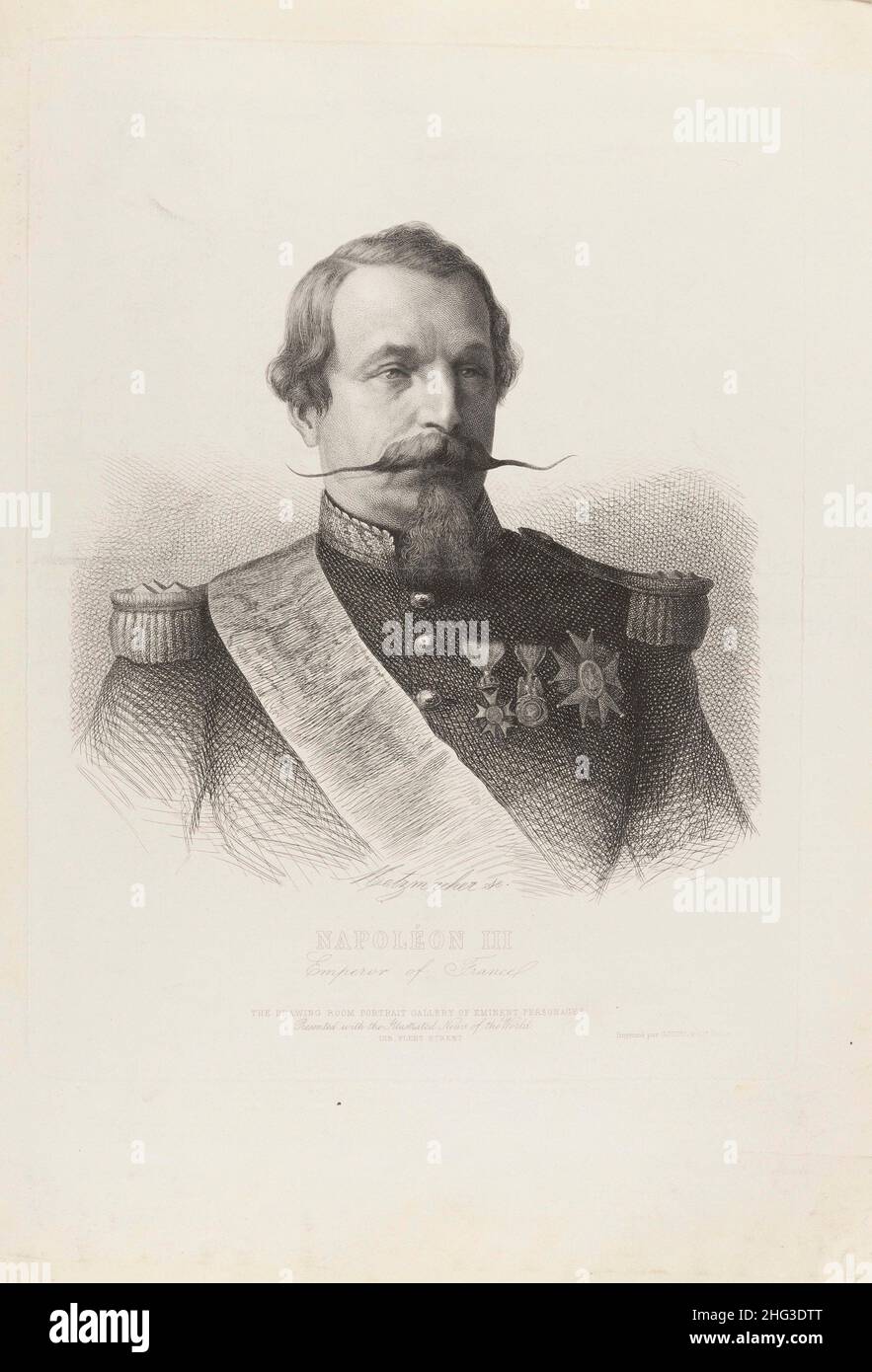 Ritratto di Napoleone III. 1858-1870, di Pierre Guillaume Metzmacher (1815-post 1870) – artista grafico. Napoleone III (1808 – 1873) fu il primo Preside Foto Stock