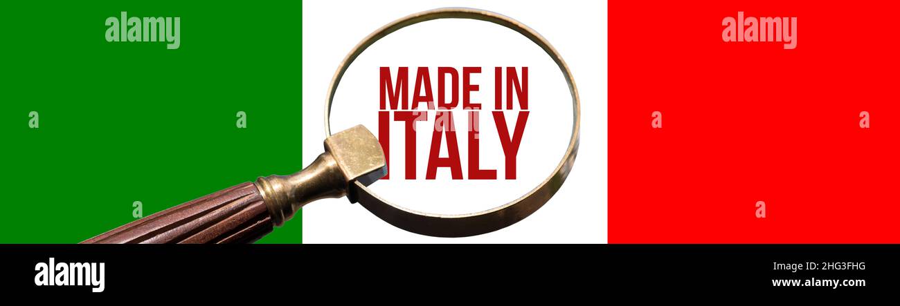 Bandiera d'Italia e Made in Italy Foto Stock