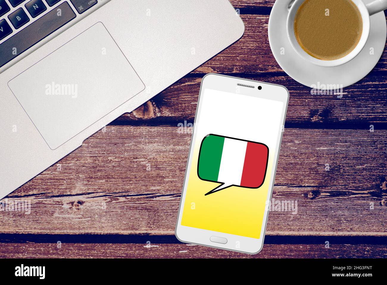 Uno smartphone e imparare l'italiano Foto Stock