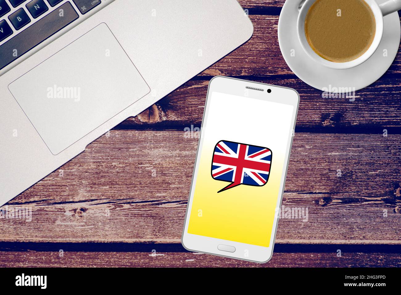 Uno smartphone e imparare l'inglese Foto Stock