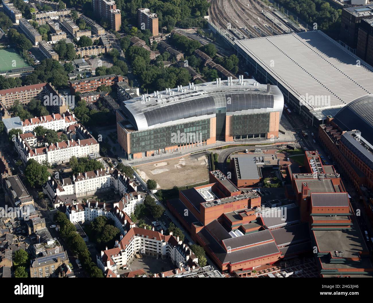 Vista aerea del Francis Crick Institute, vicino alla stazione St Pancras a Londra nord Foto Stock