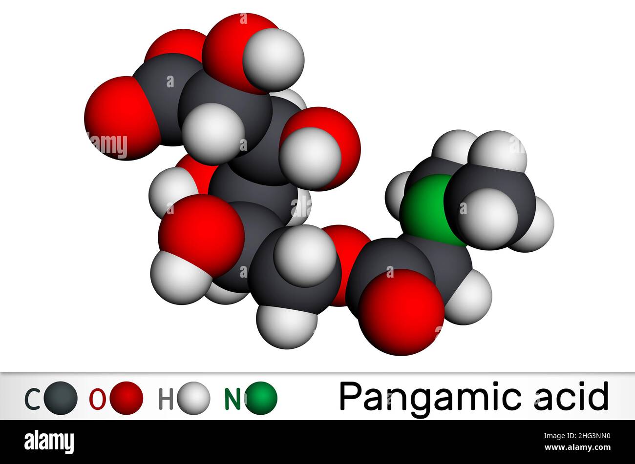 Acido pangamico, molecola di pangamato. È la vitamina B15, estere derivato dall'acido gluconico e dalla dimetilglicina. Modello molecolare. 3D rendering. Illustratio Foto Stock