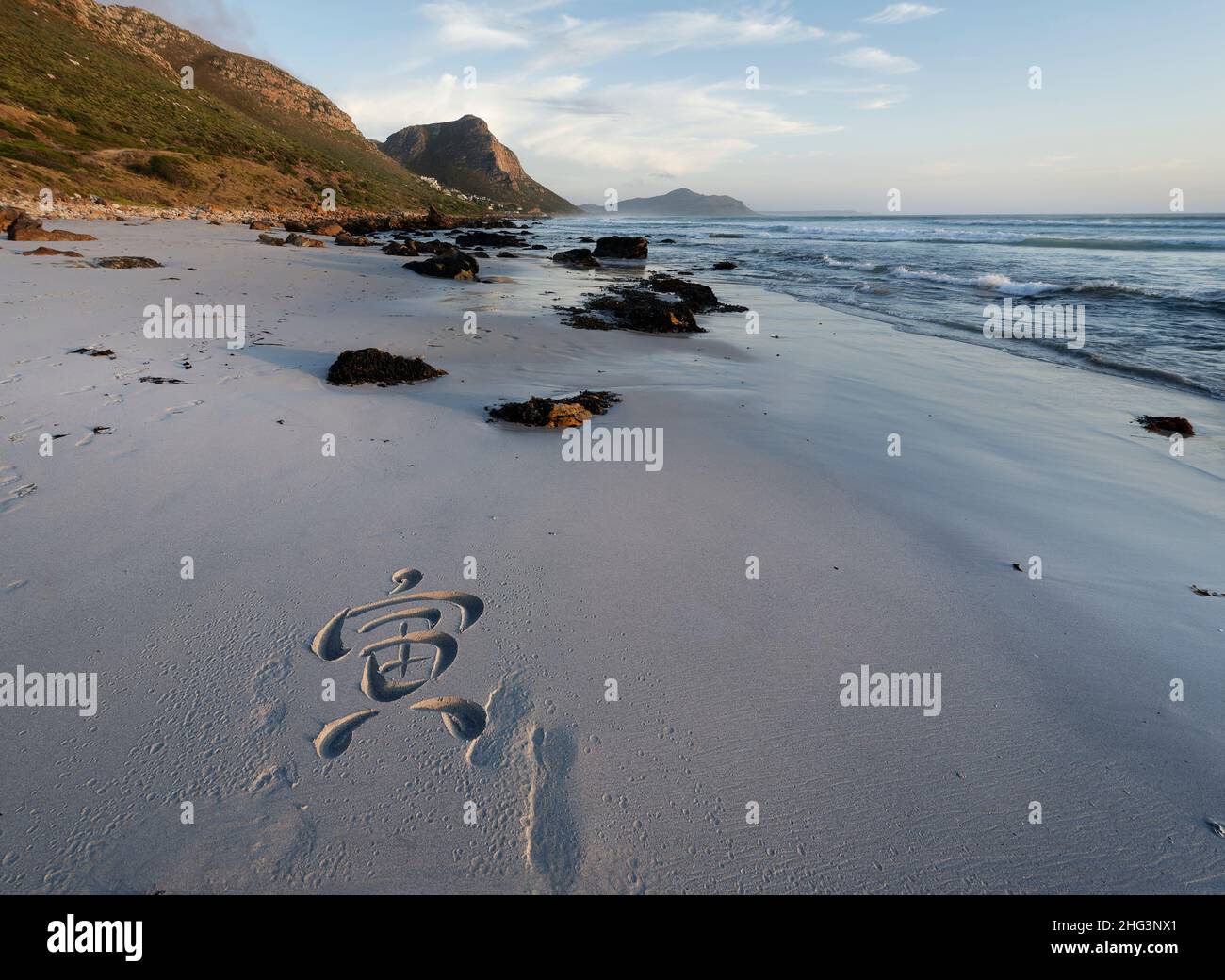 Anno della Tigre, 寅, Calligraphy spiaggia di Andrew van der Merwe. Foto Stock