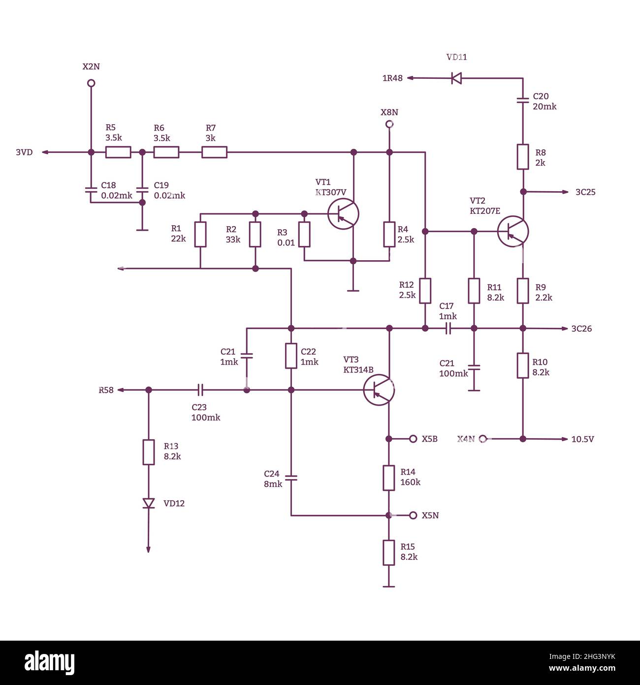 Schema elettrico con componenti autoradio Illustrazione Vettoriale