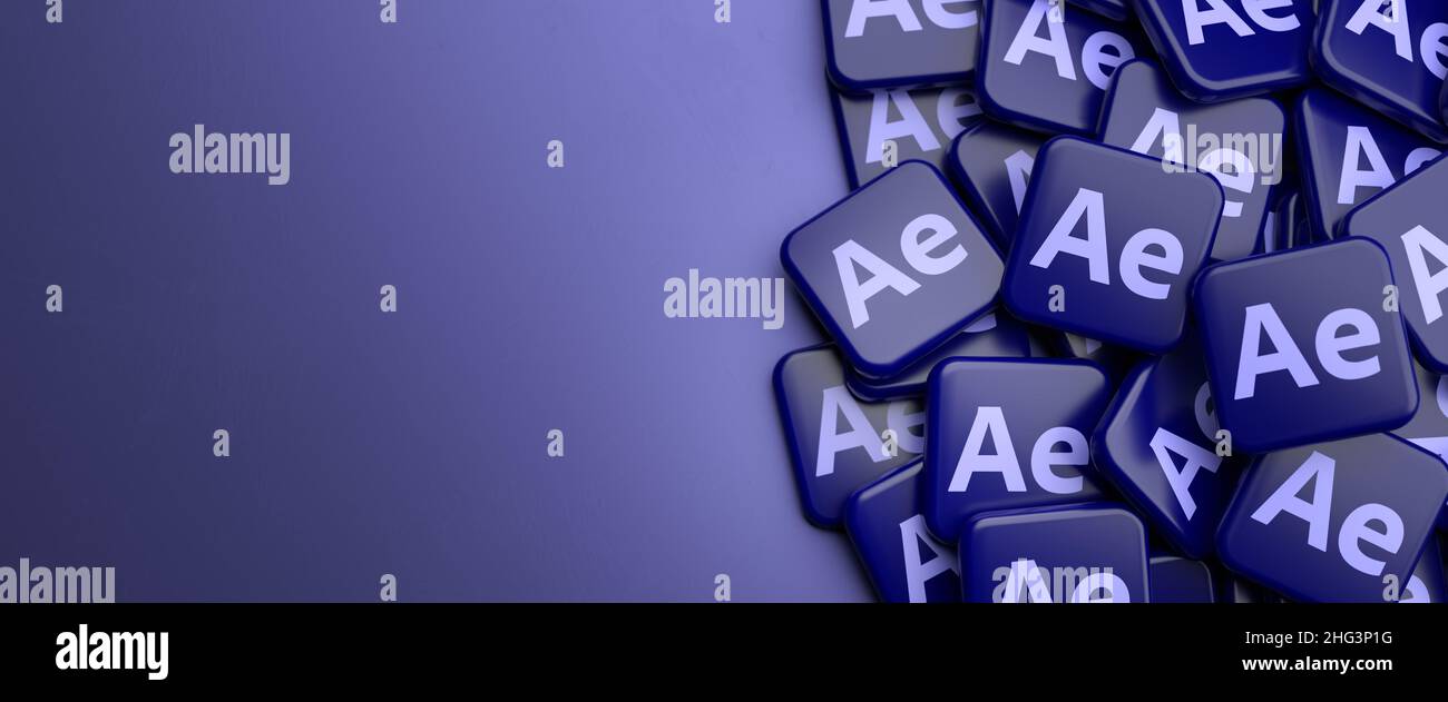 Logo degli effetti visivi, della grafica in movimento e dell'applicazione di composizione Adobe After Effects (parte della suite Creative Cloud Apps) e dell'app complementare Foto Stock