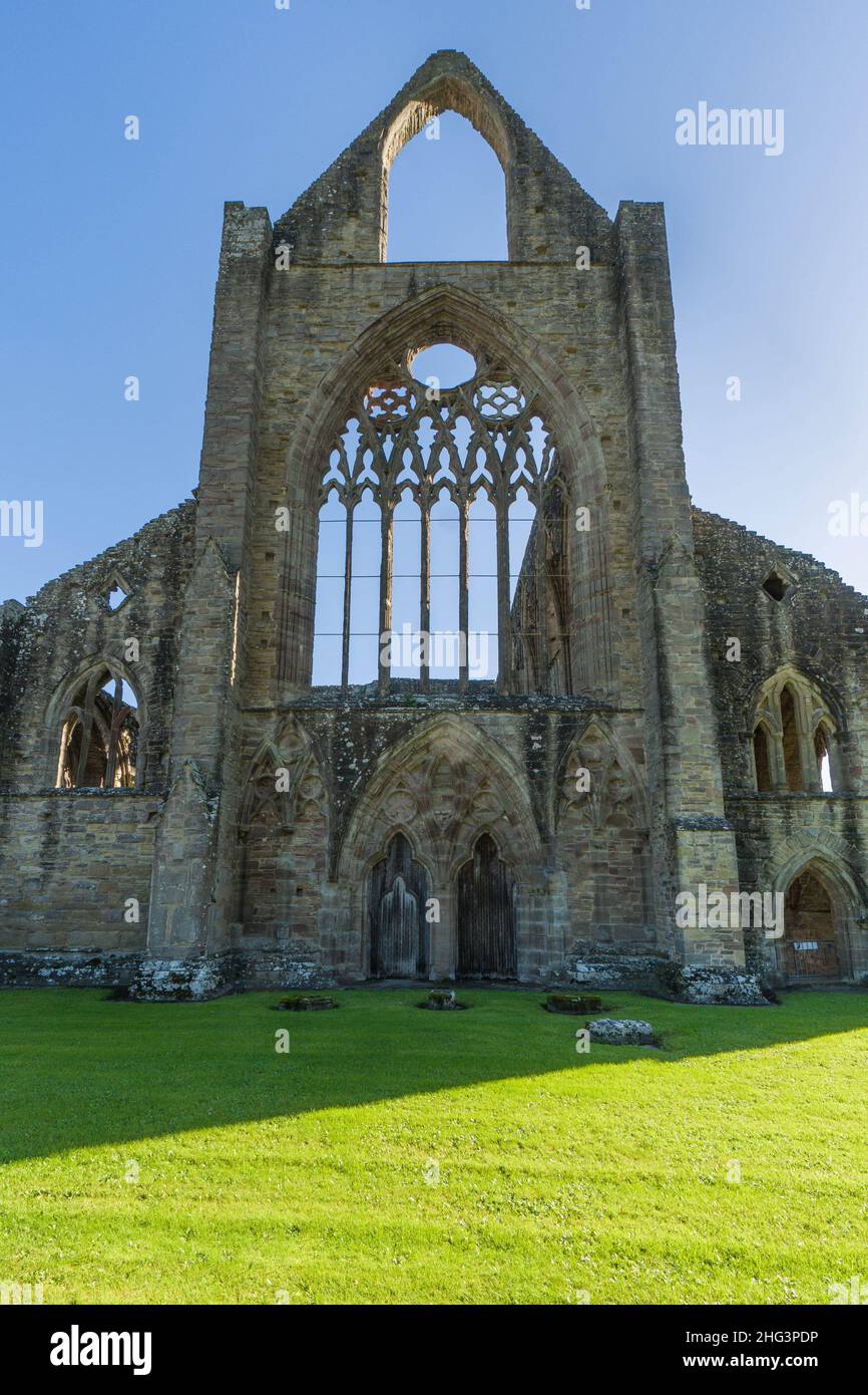 Tintern Abbey Church di St. Mary, West End con finestre Lancet, Monmouthshire Wales UK. Ottobre 2021 Foto Stock