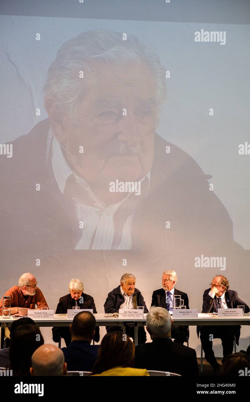Valencia, Spagna; 6th febbraio 2020: Ex presidente uruguaiano José Mujica durante un evento tenuto con le autorità locali durante la sua visita in Spagna. Foto Stock