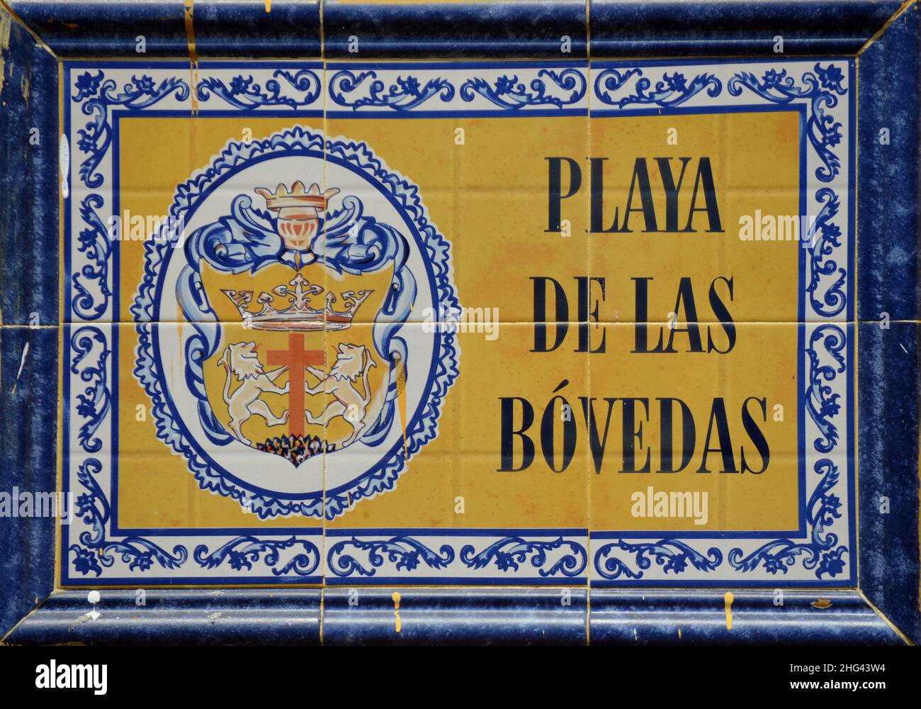 Cartello in ceramica Playa de las Bóvedas, a Cartagena de Indias, Colombia Foto Stock