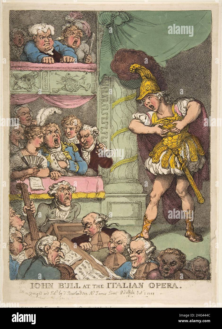 John Bull all'Opera Italiana 1811. Artista: Thomas Rowlandson (1756-1827) artista e caricaturista inglese dell'epoca georgiana. Osservatore sociale, è stato un artista prolifico e tipografo. Credit: Thomas Rowlandson/Alamy Foto Stock