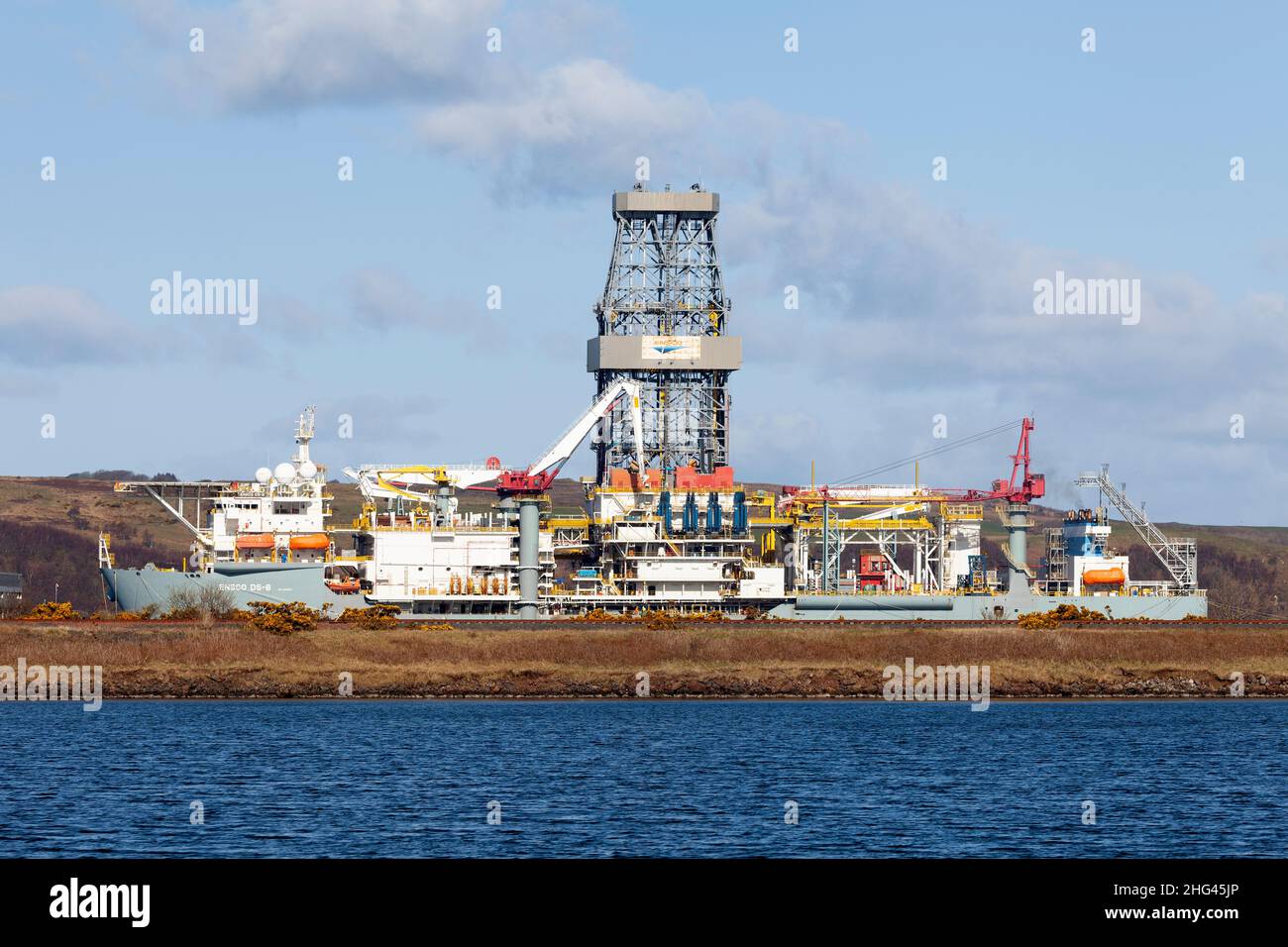 Le isole Marshall hanno contrassegnato la nave di perforazione Ensco DS-8 costruita (2015) presso il cantiere Samsung a Geoje, Corea del Sud, giacendo inattivo nei porti di Peel, Hunterston Foto Stock