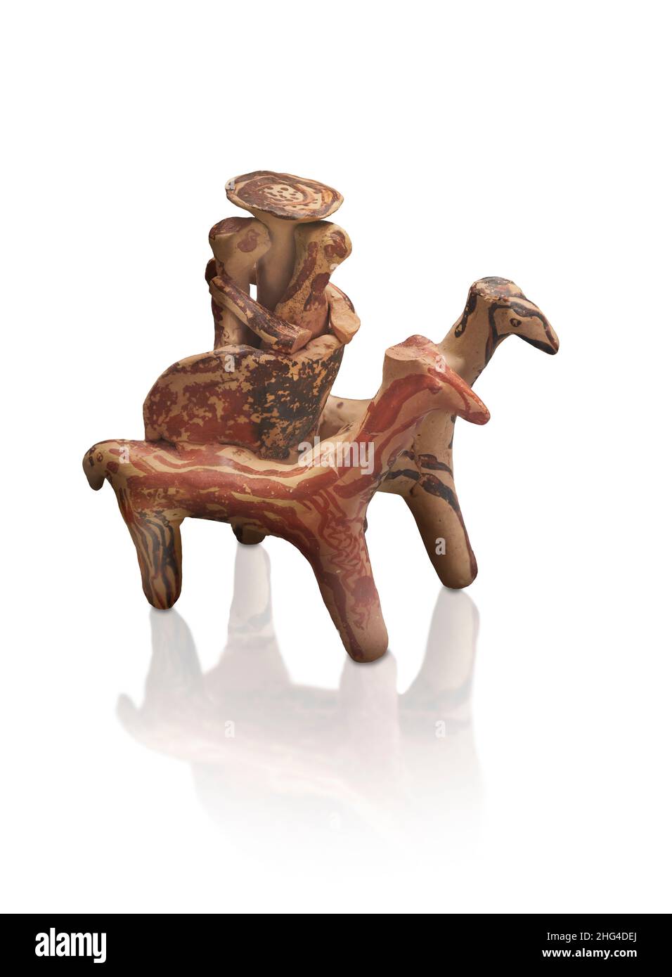 Modello di Chariot in ceramica micenea con figure umane, 1500 - 1300 a.C., tomba di Batsourorachi 2, Museo del sito archeologico di Micene, Grecia. La figurina dep Foto Stock