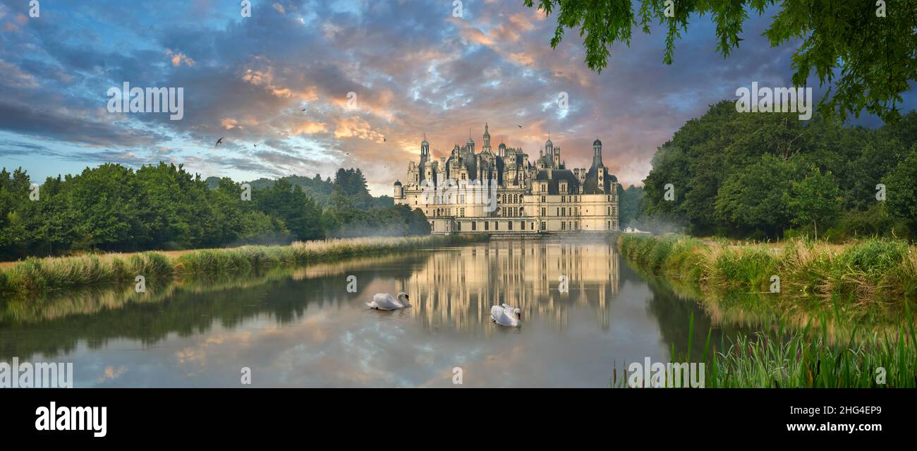 Il Château de Chambord, Centre-Val de Loire, un castello rinascimentale francese (1519-1547). Chambord è il Château più grande della Valle della Loira; era Foto Stock