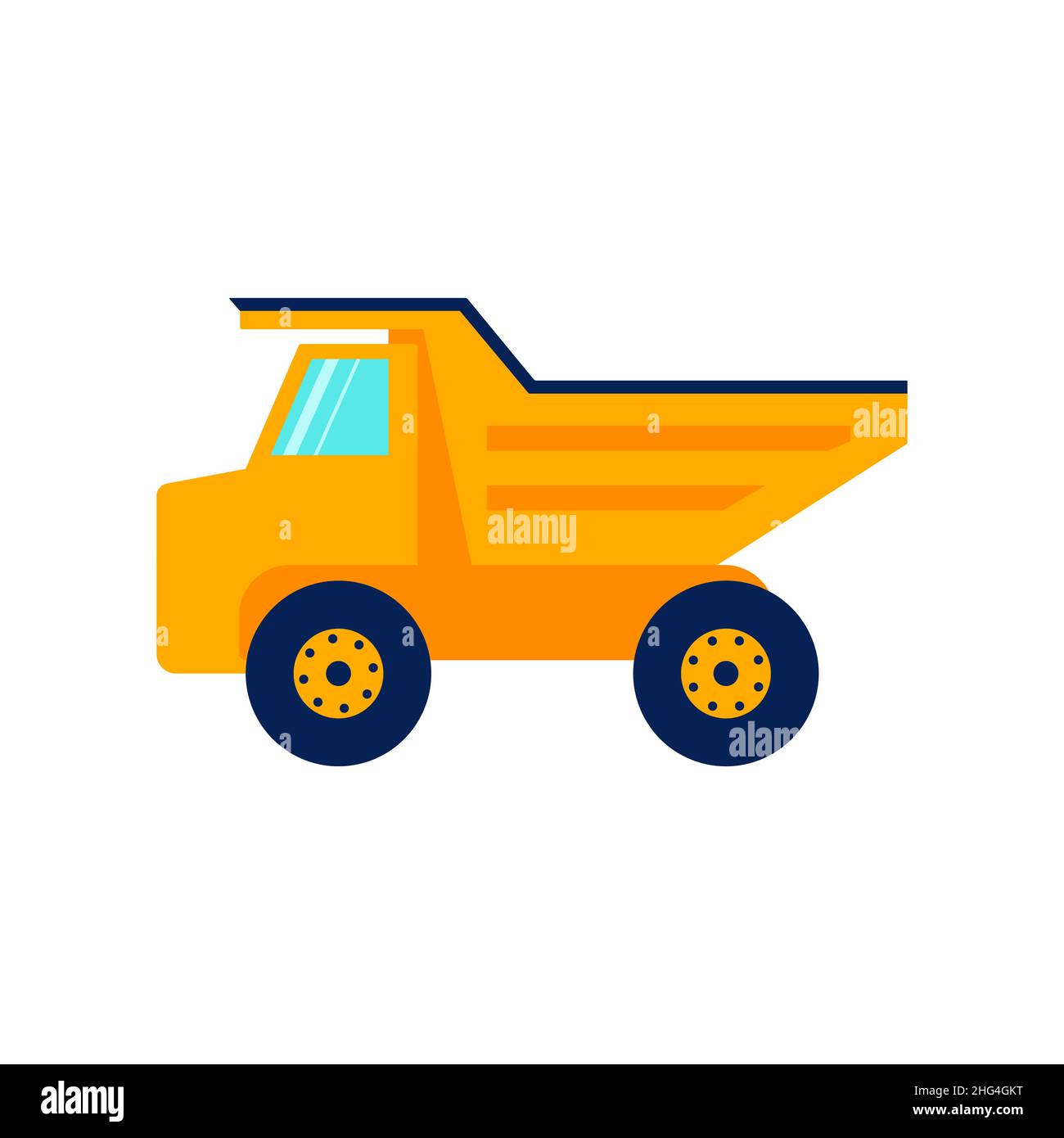 Vista laterale del carrello arancione Construction isolato su sfondo bianco. Illustrazione del vettore Flat Art. Illustrazione Vettoriale