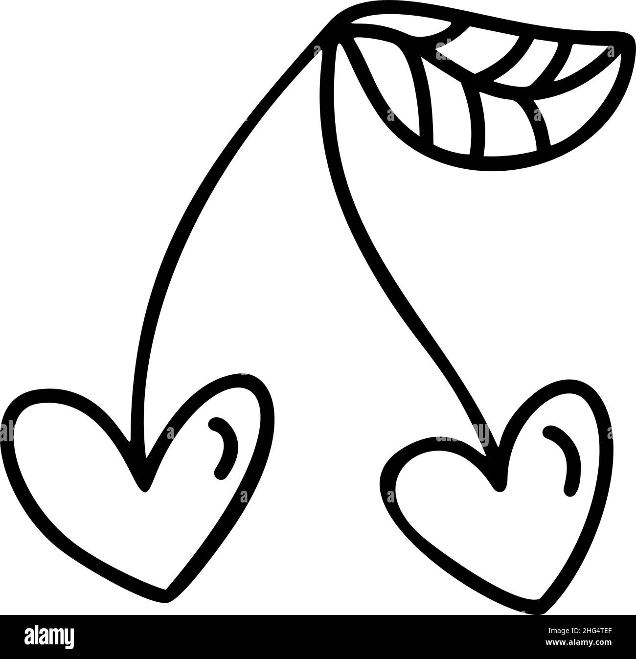 Contorno a mano monolina cuore ciliegia. Vettore di cuori Felice giorno di San Valentino 14 febbraio. Modello d'amore, cartolina, sfondo astratto del cuore Illustrazione Vettoriale
