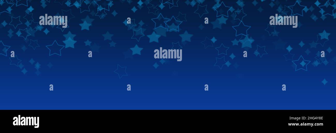 Sfondo blu navy con stelle di scatto, banner spazio vuoto. Foto Stock