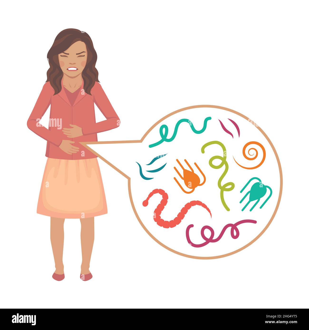 Illustrazione vettoriale di un essere umano parassiti intestinali Illustrazione Vettoriale