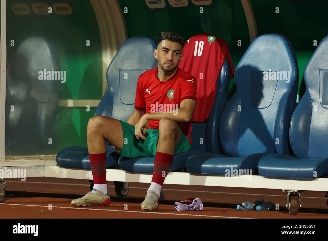 YAOUNDE, CAMERUN - GENNAIO 18: Munir El Haddadi del Marocco durante la partita del gruppo C della Coppa delle nazioni d'Africa 2021 tra Gabon e Marocco allo Stade Ahmadou Ahidjo il 18 Gennaio 2022 a Yaounde, Camerun. (Foto di SF) Foto Stock