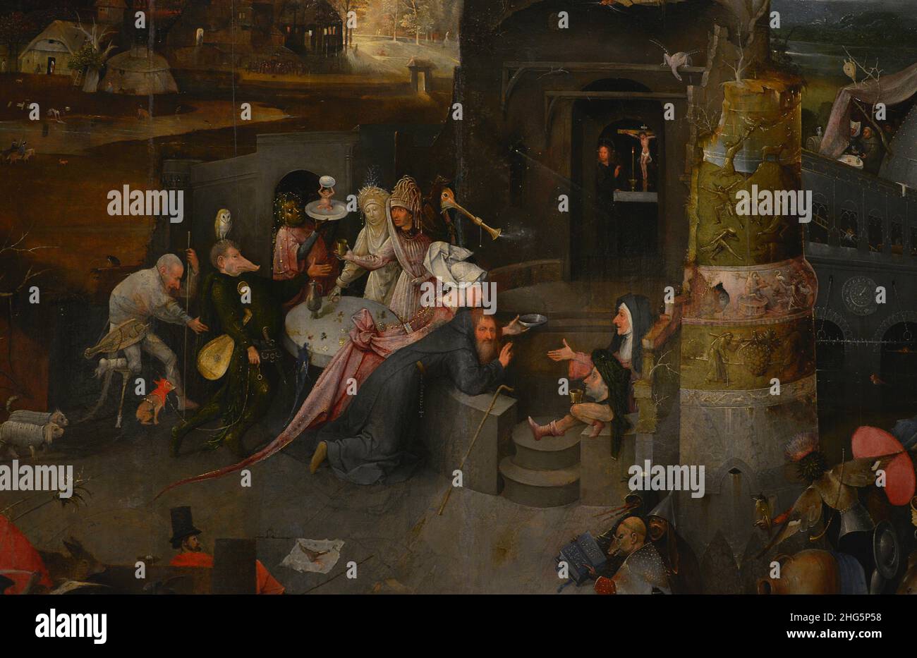 Hieronymus Bosch (1450-1516). Pittore olandese. Trittico delle Temptazioni di Sant'Antonio, 1498. Particolare del pannello centrale raffigurante la tentazione di Sant'Atonia. Museo Nazionale di Arte Antica Lisbona, Portogallo. Foto Stock