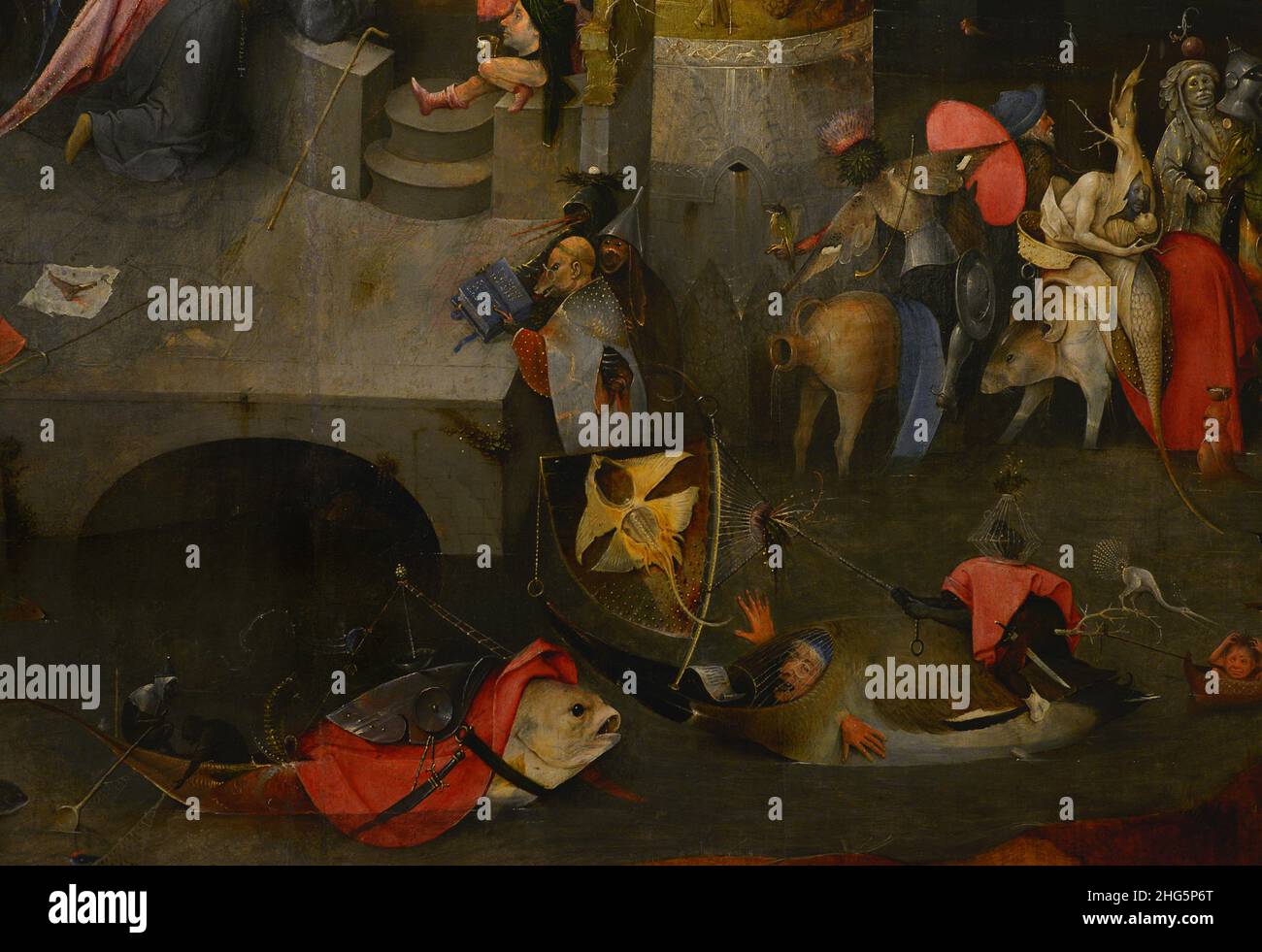 Hieronymus Bosch (1450-1516). Pittore olandese. Trittico delle Temptazioni di Sant'Antonio, 1498. Pannello centrale. Particolare della parte inferiore, raffigurante la tentazione di Sant'Antonio. Museo Nazionale di Arte Antica Lisbona, Portogallo. Foto Stock