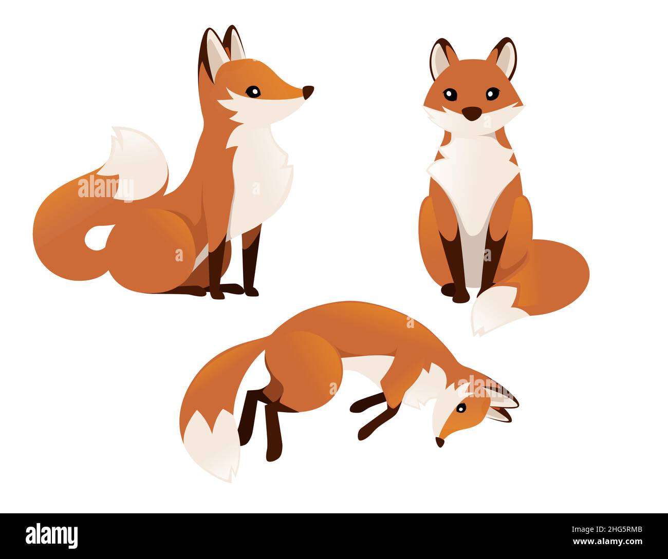 Carino red fox jumping. Animali Cartoon character design. Animali della foresta. Piatto illustrazione vettore isolato su sfondo bianco. Illustrazione Vettoriale