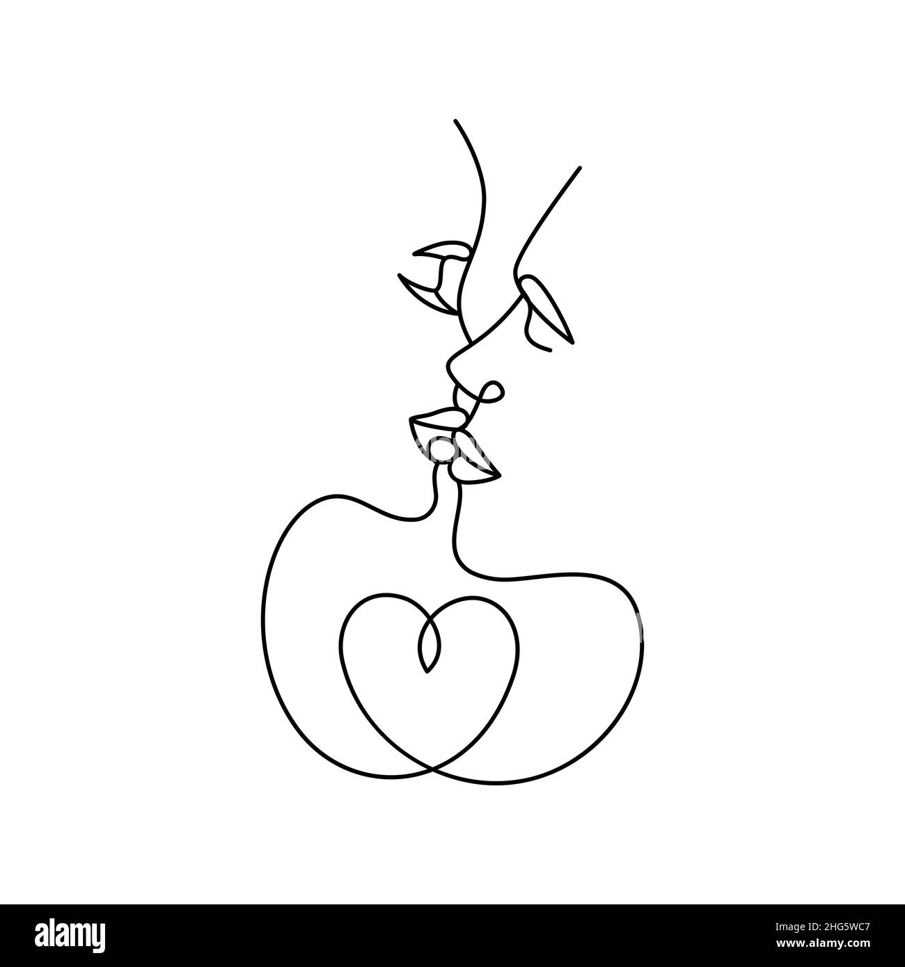 Coppia astratta su bianco in uno stile di arte di linea. Illustrazione Vettoriale