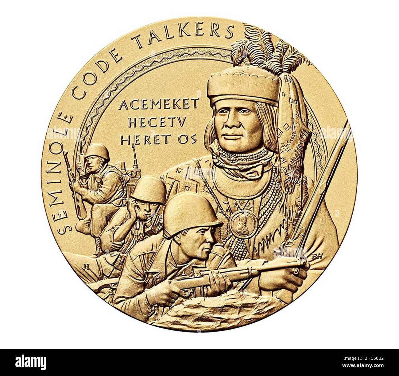 Medaglia d'oro al Congresso della Nazione di Seminole (fronte). Foto Stock