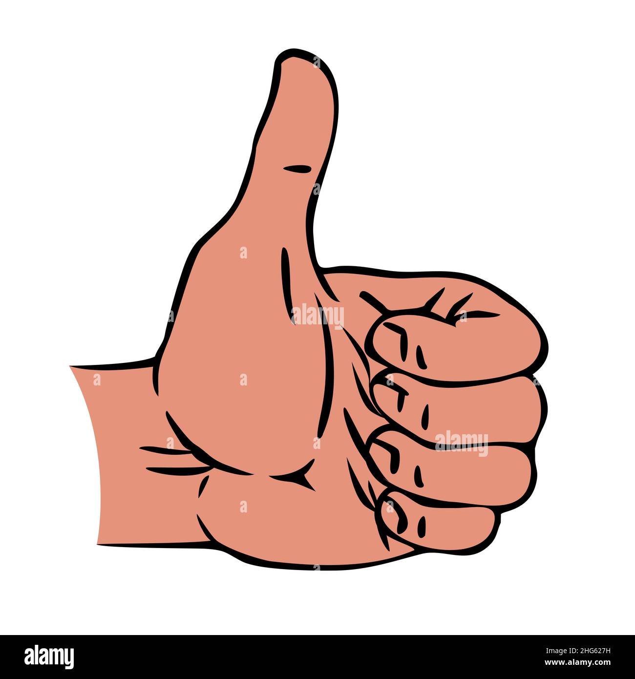 La mano maschio fa un gesto ok con il pollice. Contorno nero disegno. Illustrazione isolata schizzo disegnato a mano Foto Stock