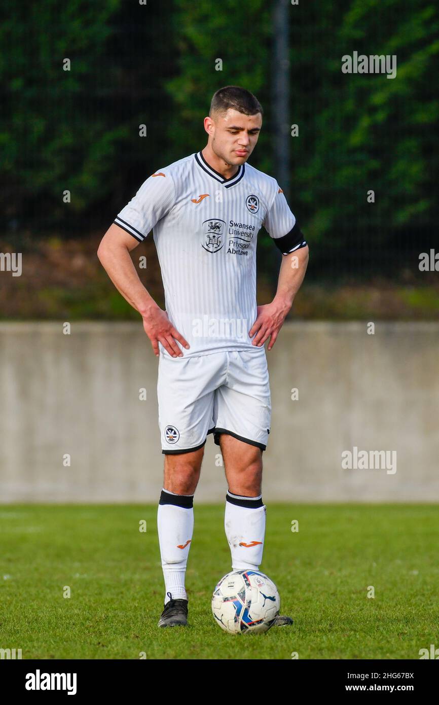 Swansea, Galles. 18 Gennaio 2022. Kai Ludvigsen di Swansea City Under 18s durante la partita della Professional Development League tra Swansea City Under 18s e Sheffield United Under 23s alla Swansea City Academy di Swansea, Galles, Regno Unito il 18 gennaio 2022. Credit: Duncan Thomas/Majestic Media. Foto Stock